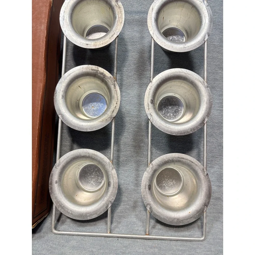 Village Baker Commercial Weight Tinned‎ Steel 6 Cup Popover Pan Vintage Bakeware